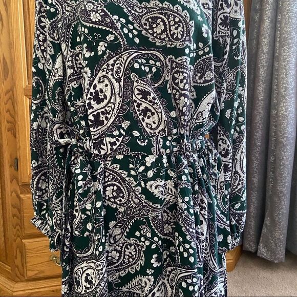 Eloquii Easy Paisley Boat Neck Knee Length Rayon Bohemian Floral Dress with Tie - Picture 8 of 12